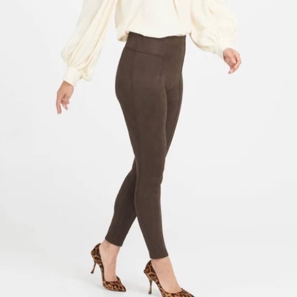 Spanx Faux Leather Leggings Chocolate Brown Stretch Seamed Women’s Medium M - Picture 10 of 10